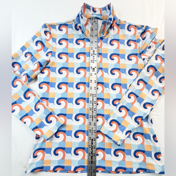 J. McLaughlin Blue Coral Deco Crest Quarter Zip Pullover Top Size Small - Picture 4 of 9